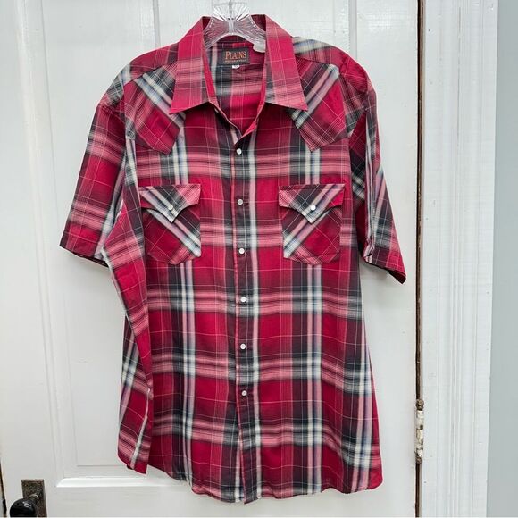 Plains Western Red and Black Casual Plaid Button Down Shirt men’s xl - Picture 1 of 5